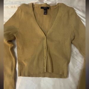 size small tan forever 21 cropped ribbed sweater/cardigan